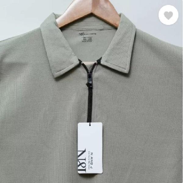 Men Cotton Plain Polo T-Shirt Grey Round Neck.